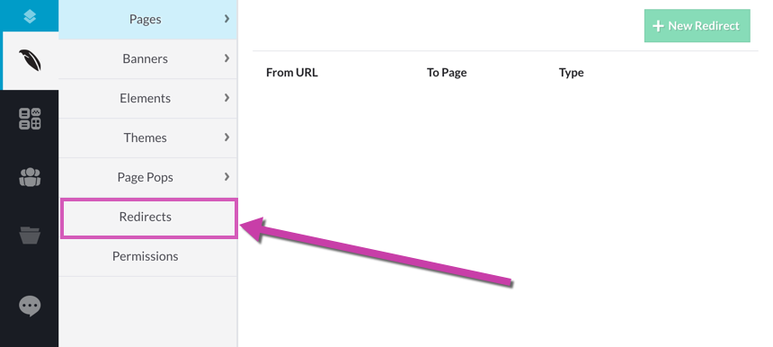 Redirects button in Composer menu