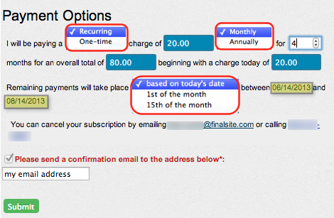 Recurring payment options example