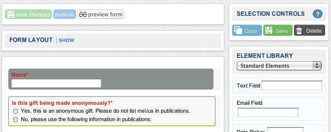 Highlighted field and selection controls