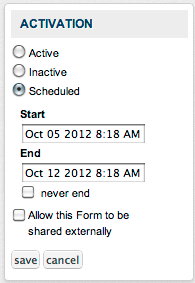Activation menu with date restrictions
