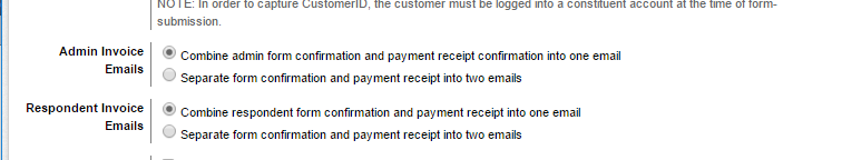 Form submission and payment email options