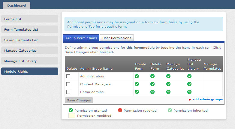 Forms Manager module rights