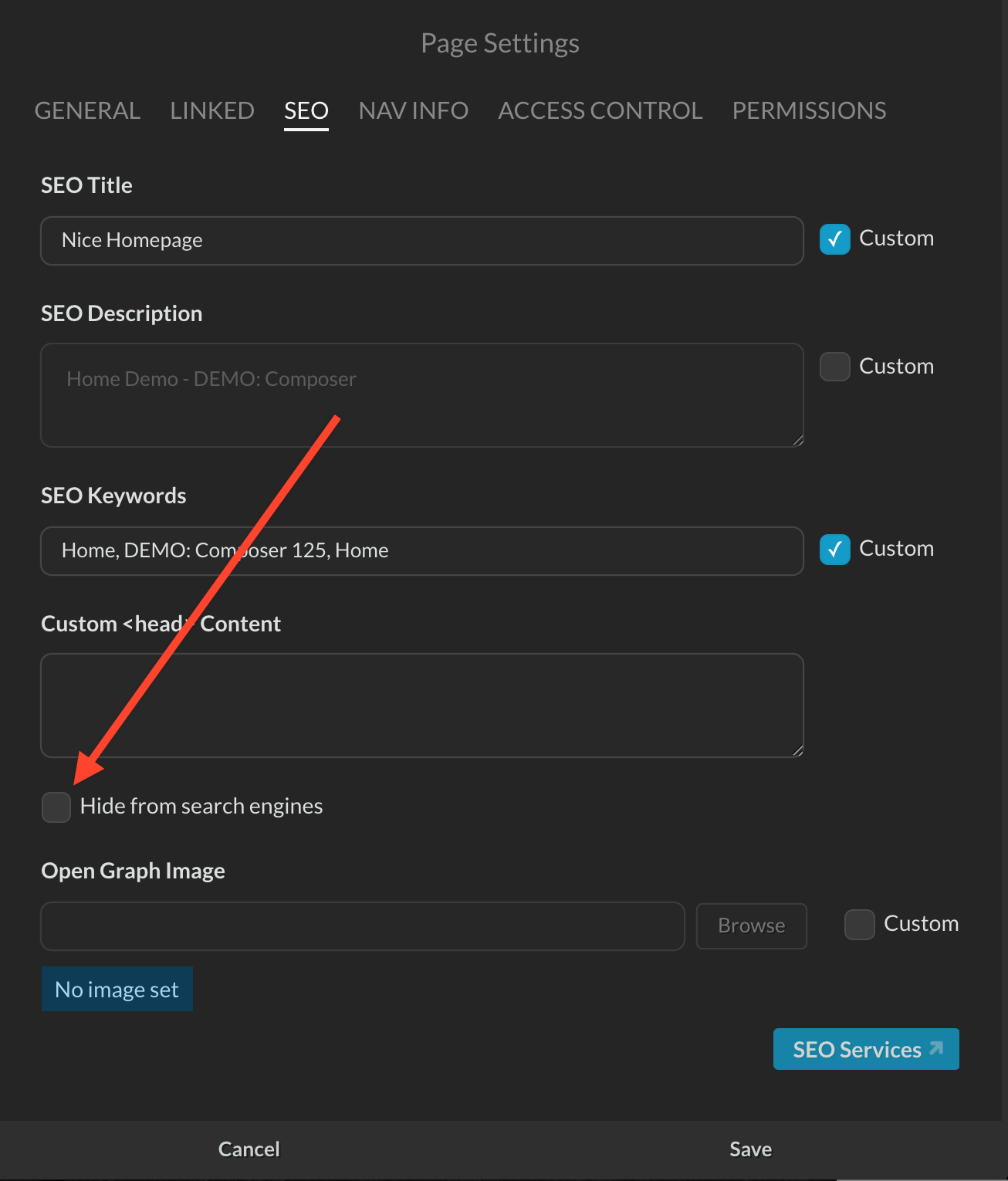 Hide From Search Engine Option
