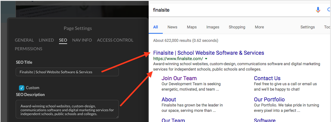 Title and Description fields in SEO Section