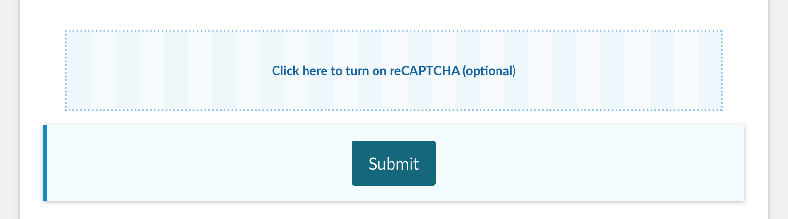 Closeup of reCAPTCHA field and Submit button selected