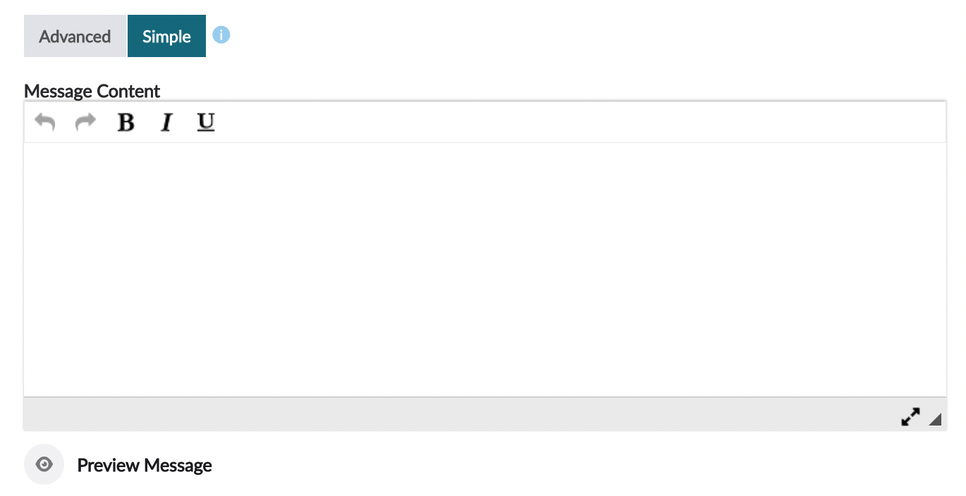 Close-up of Simple message editor interface