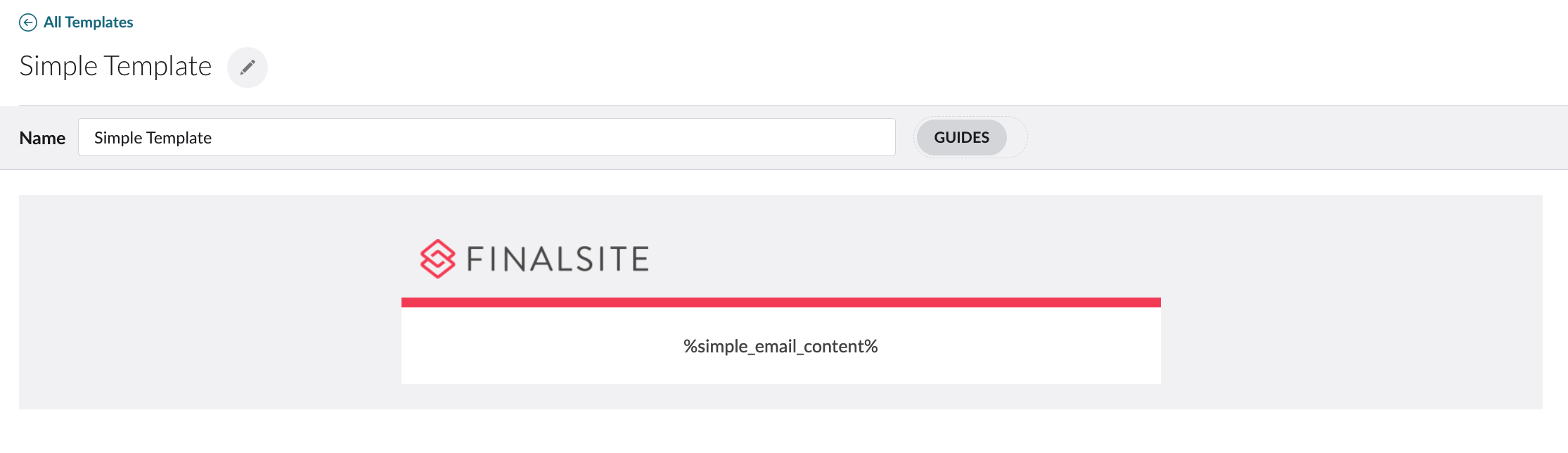 Simple Template in message template editor