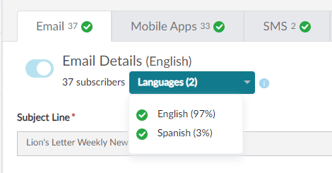 Language tranlsation option demonstrating multiple languages