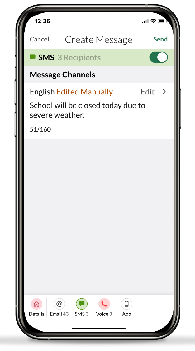 Create SMS message screen