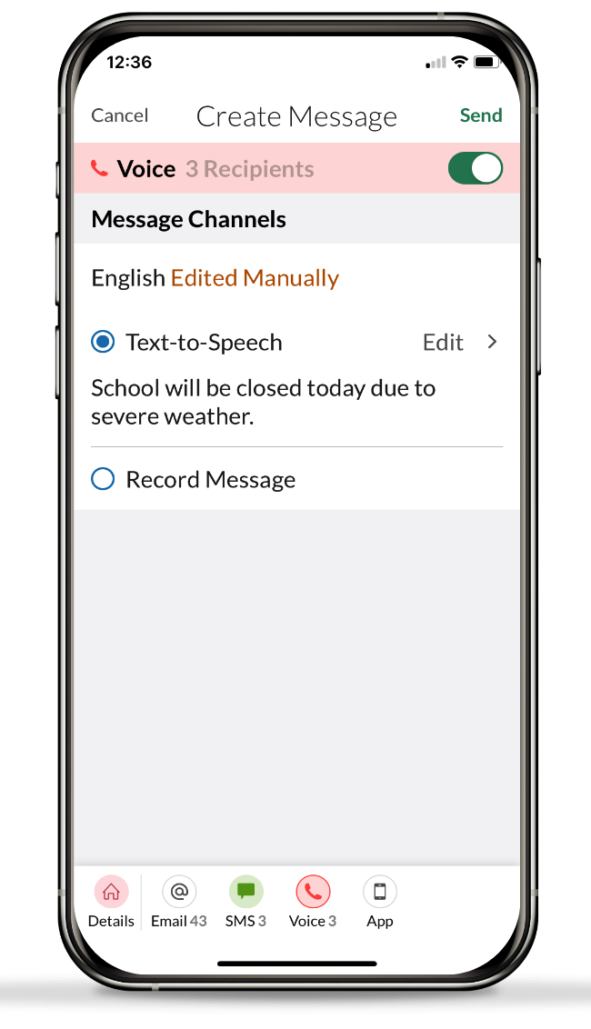 Create voice message screen