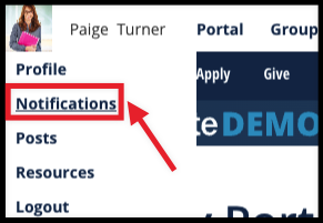 pointing to the notifications option in the portal login account menu.png