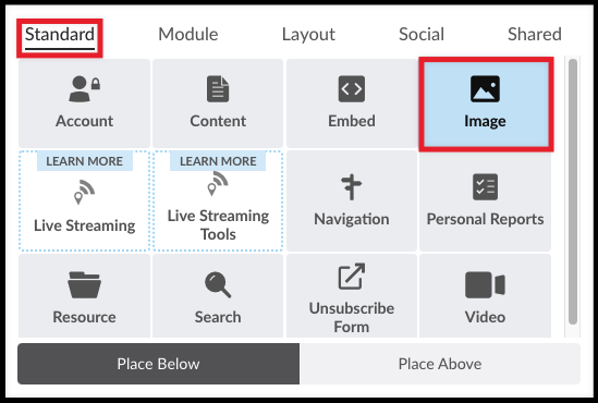 element library selecting the Image element from the standard elements tab.png