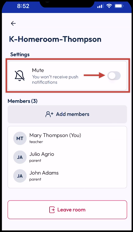 mute to stop receiving push notifications in a room .png