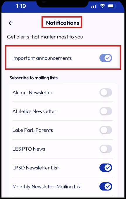 not possible to adjust important announcement notifications.png