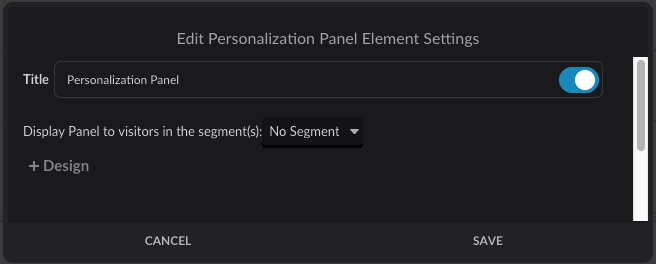 Personalization Panel element settings
