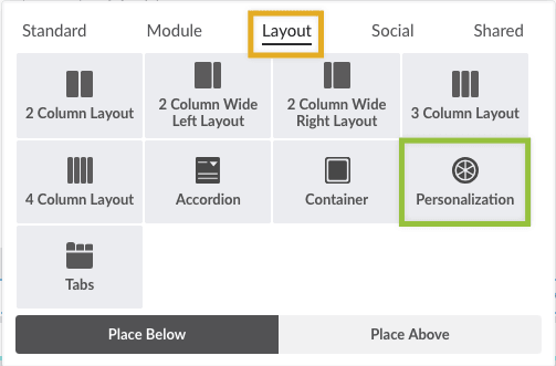 Personalization element on Layout tab of Element Library