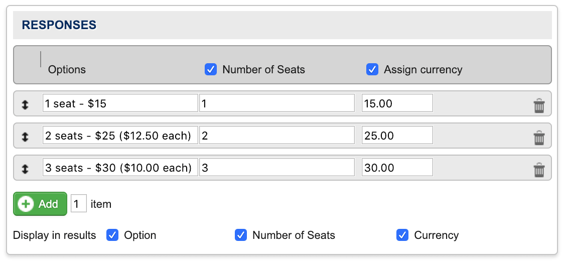 Tiered Pricing responses settings