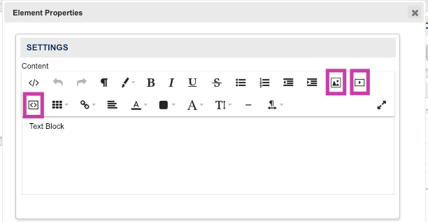 Text block settings editor