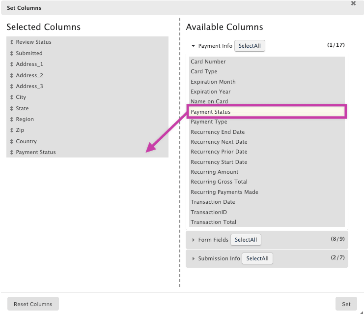 Add Payment Status to columns