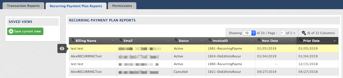 Recurring Payments Plan Reports