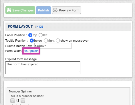 Click to adjust form width