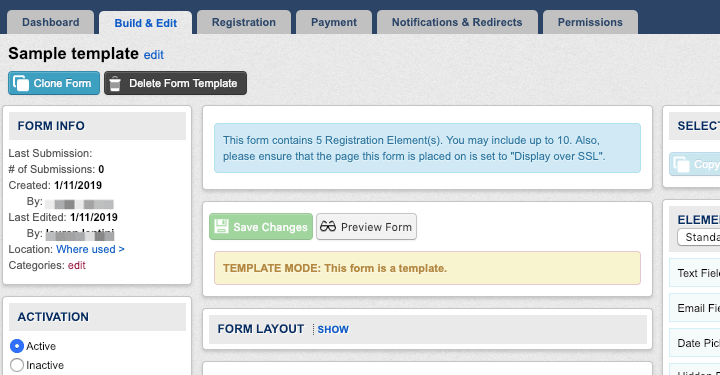 Form in template mode