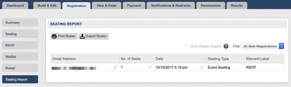 Registration seating report