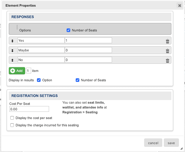 Settings for RSVP element