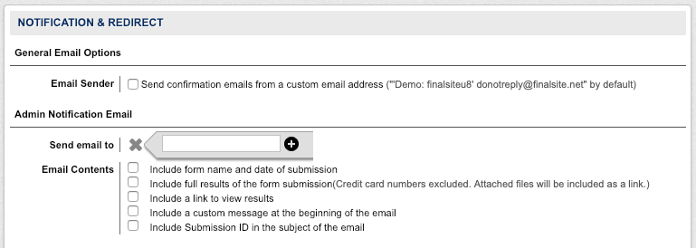 Admin notification email field