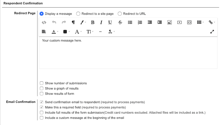 Respondent Confirmation options