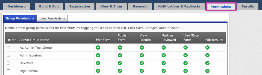 Forms Manager Permissions tab
