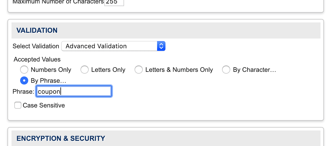 Advanced validation by phrase
