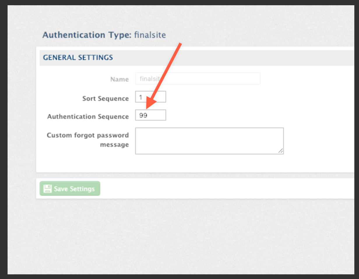 A view of the Authentication Settings page