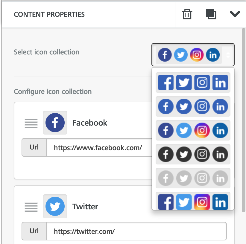 Icon collection dropdown menu