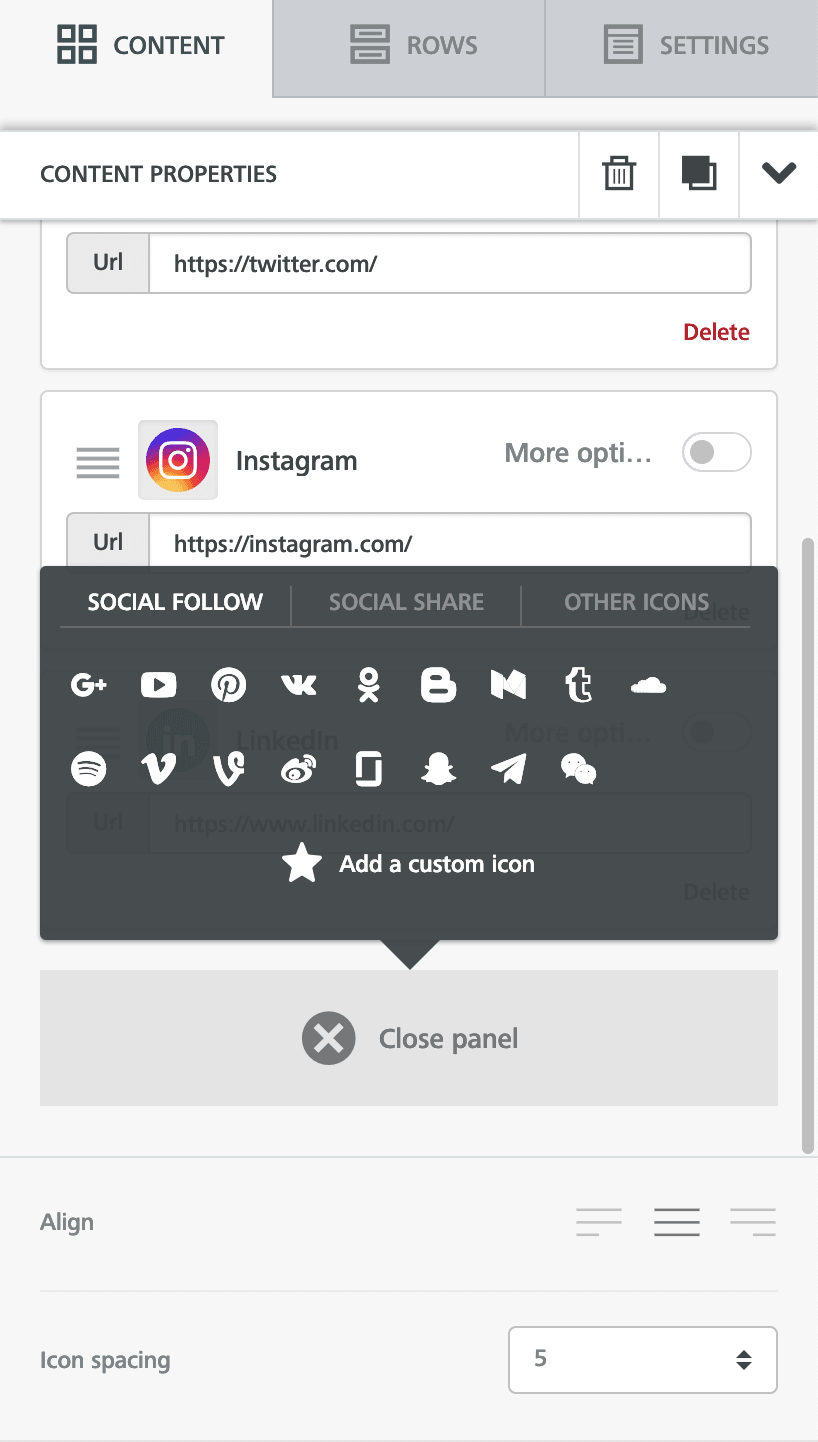 Add new icon panel