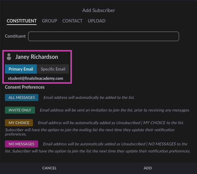 Add Constituent subscriber