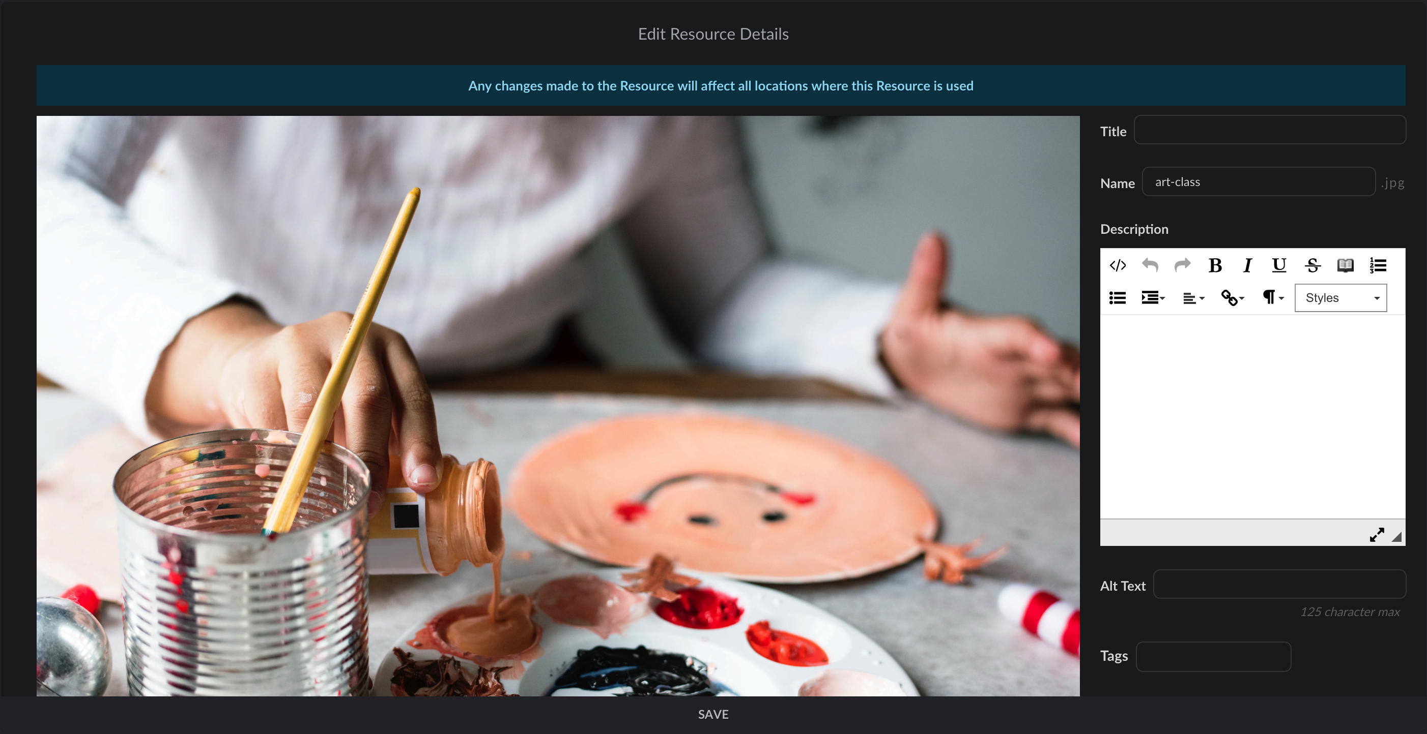 Edit resource interface