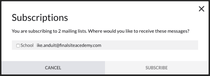 Selecting email addresses to subscribe with an account