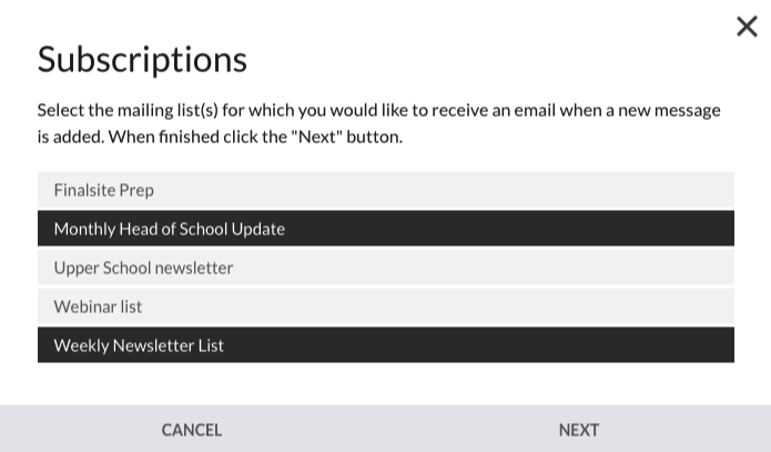 Subscription window from Messages element