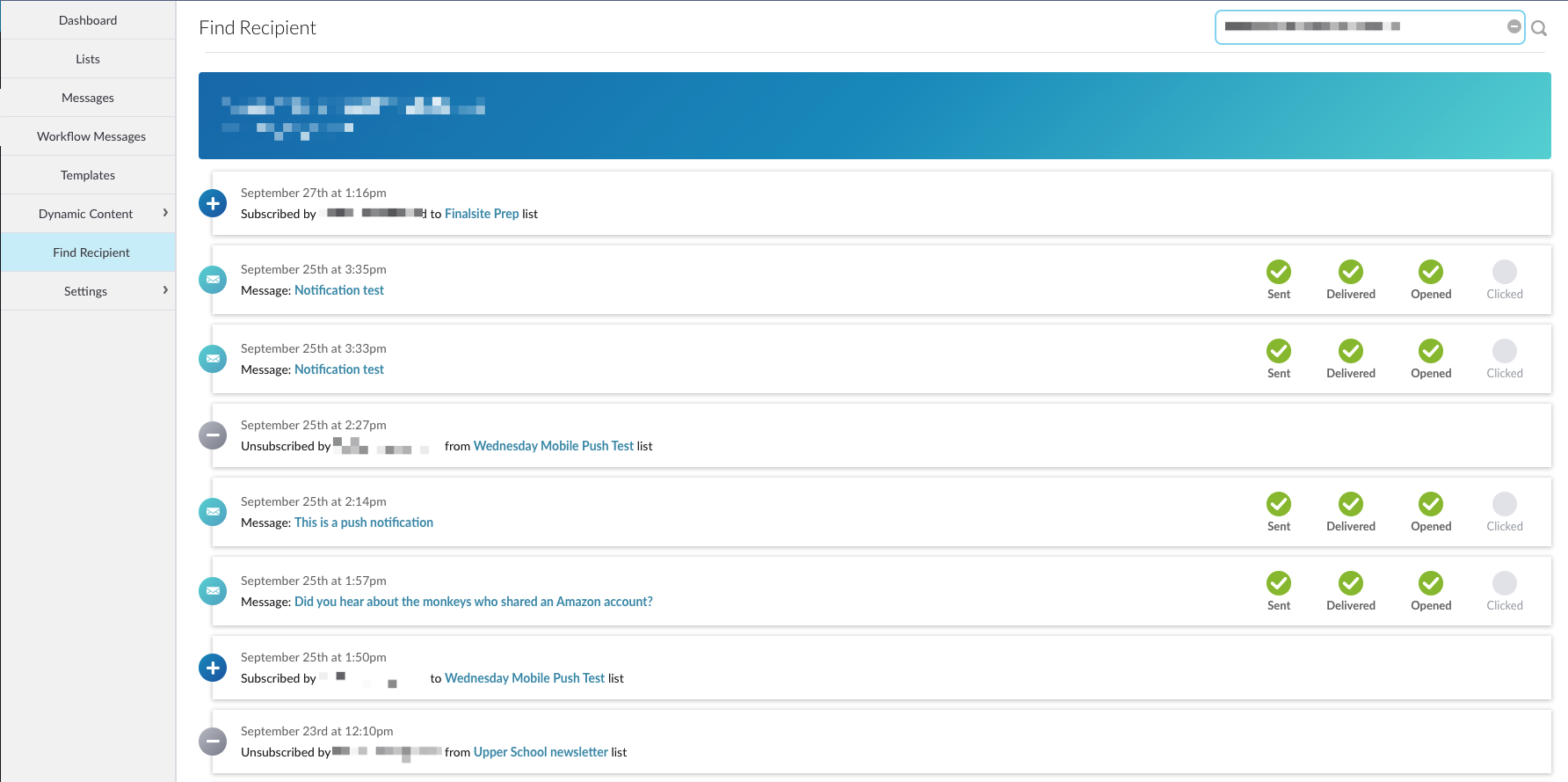 Find recipient interface in Messages