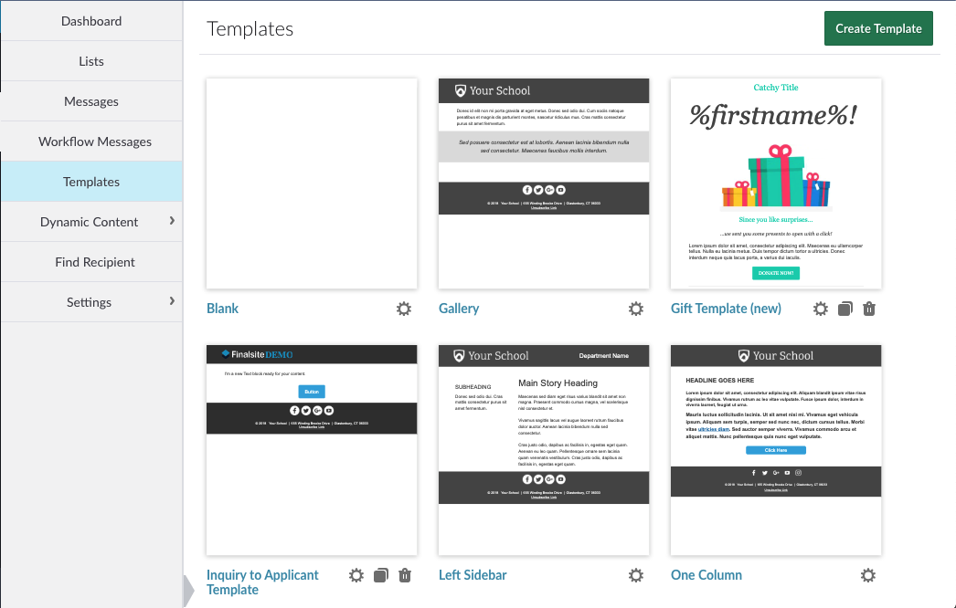 Templates screen in Messages with templates displayed in grid