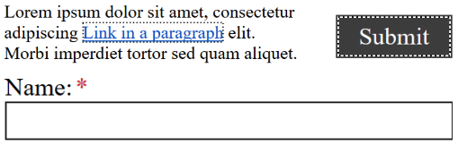 Examples of focus indicator appearance on text link, button, and form field in Internet Explorer