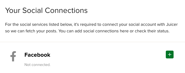 Your Social Connections area of Feeds showing Facebook not connected