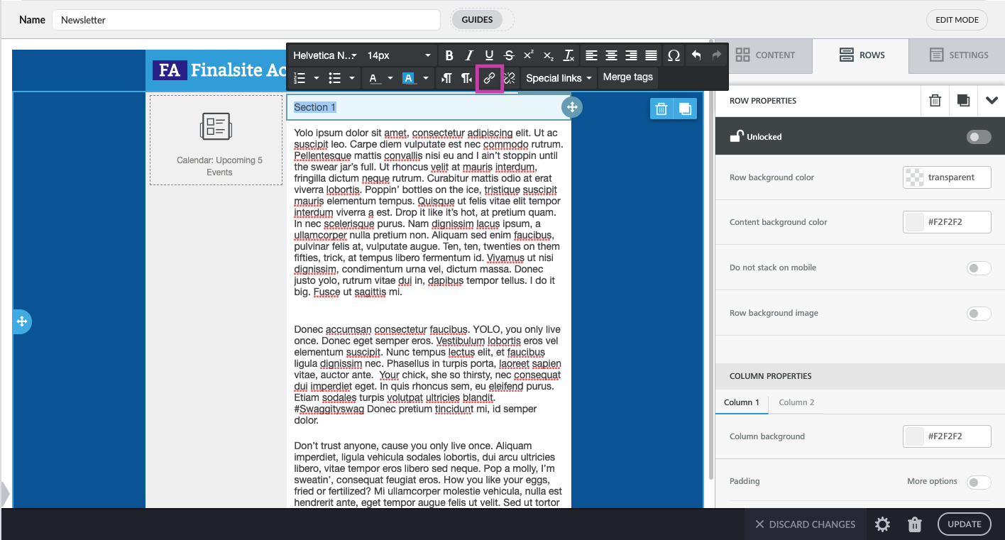 Insert/Edit Link button highlighted on text block editor