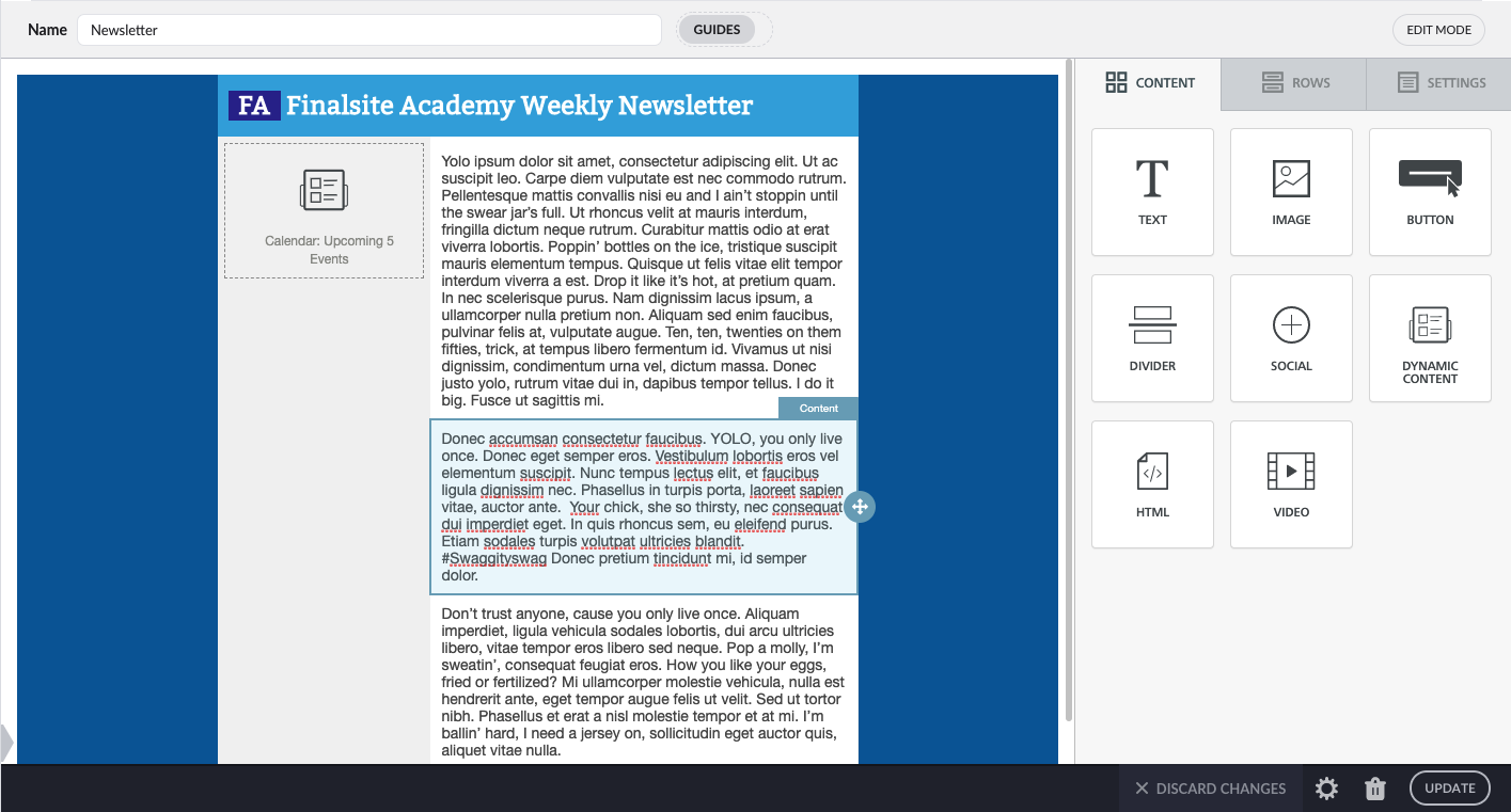 Email arranged into separate content blocks