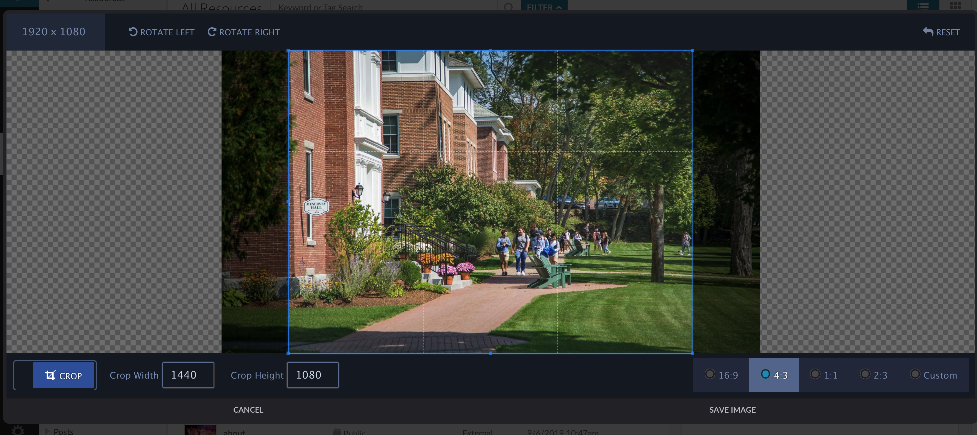 Using the Crop tool in Resources to change the aspect ratio of an image
