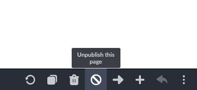 Unpublish this page icon shown in bottom-right more actions menu