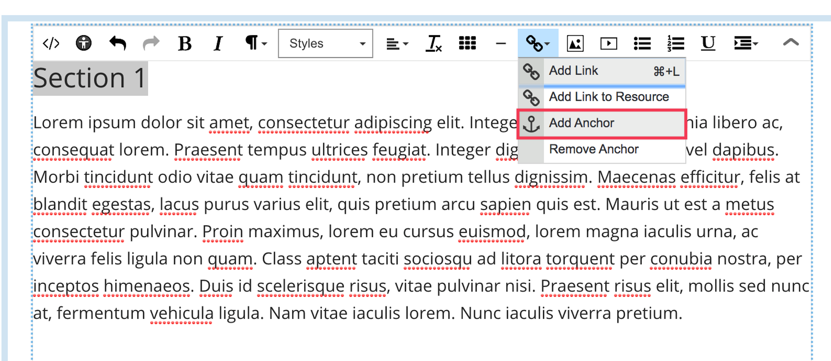 add anchor button within link menu