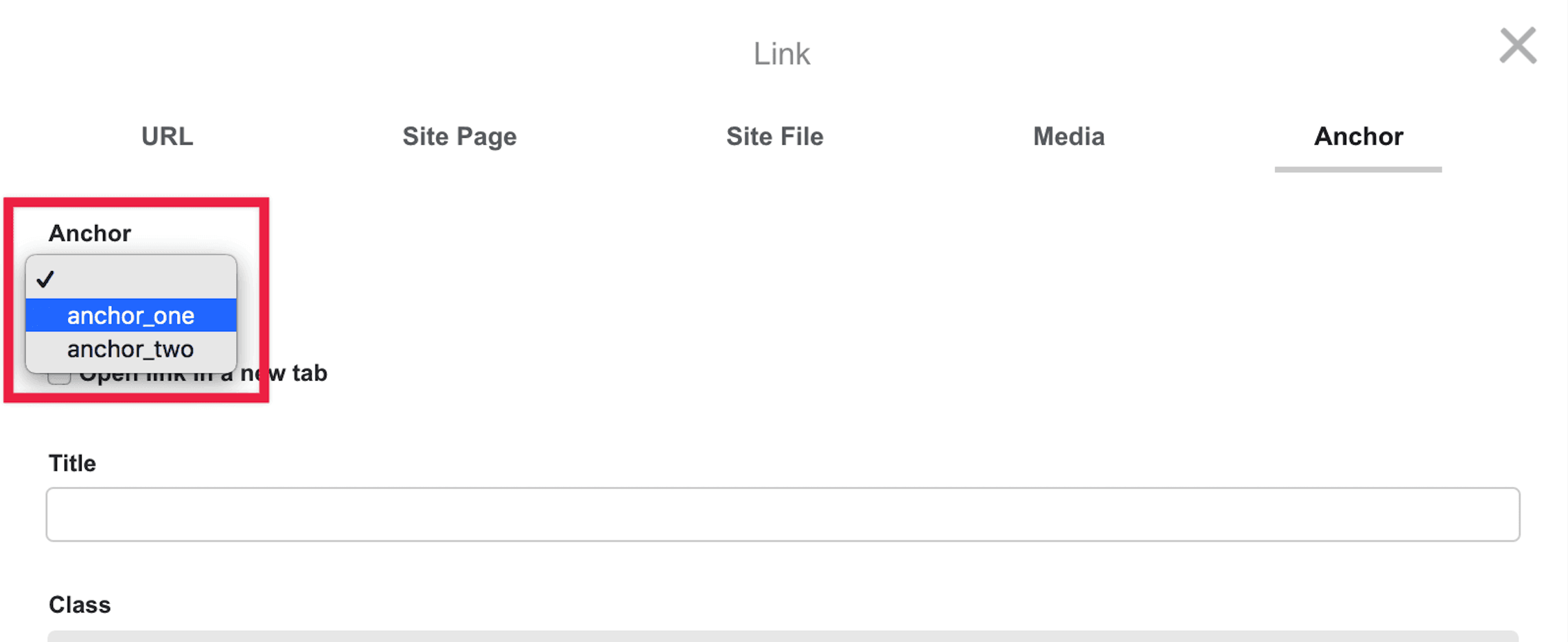 anchor dropdown within anchor tab