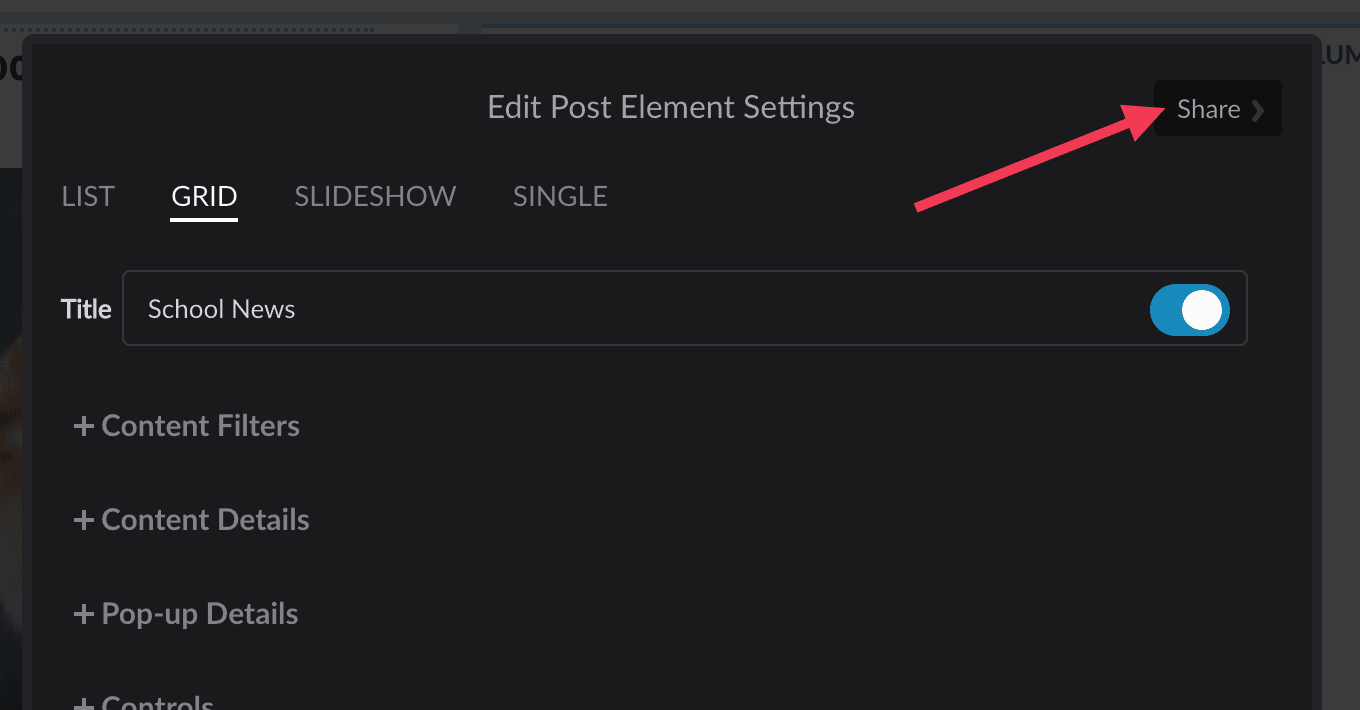 share toggle in top right corner